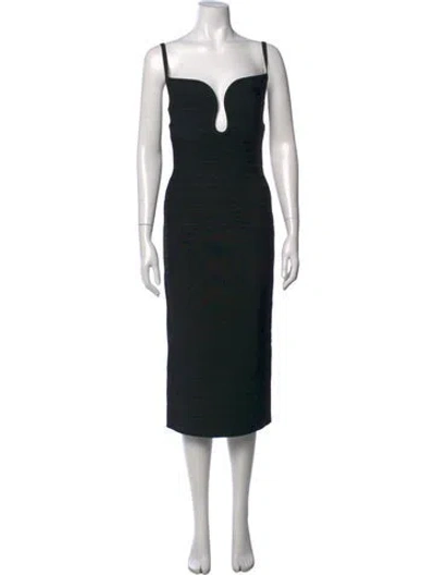 Pre-owned Herve Leger Plunge Neckline Midi Length Dress In Black