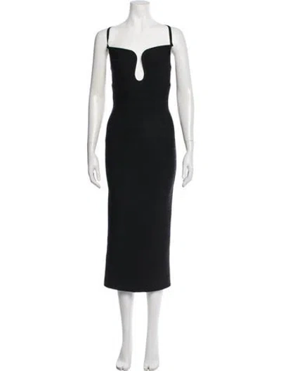 Pre-owned Herve Leger Plunge Neckline Midi Length Dress In Black