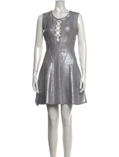 Pre-owned Herve Leger Plunge Neckline Mini Dress