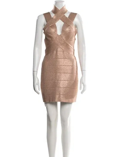Pre-owned Herve Leger Plunge Neckline Mini Dress