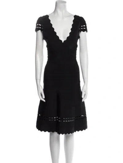 Pre-owned Herve Leger Plunge Neckline Mini Dress In Black
