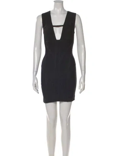 Pre-owned Herve Leger Plunge Neckline Mini Dress In Black