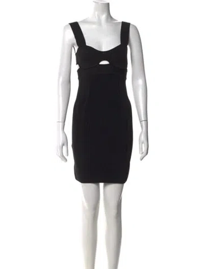 Pre-owned Herve Leger Plunge Neckline Mini Dress In Black