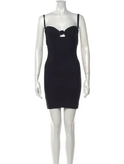 Pre-owned Herve Leger Plunge Neckline Mini Dress In Black