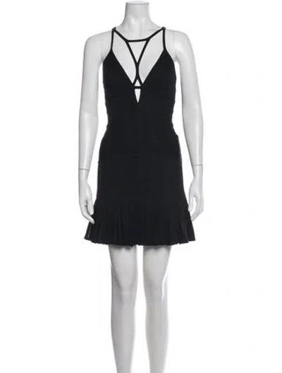 Pre-owned Herve Leger Plunge Neckline Mini Dress In Black