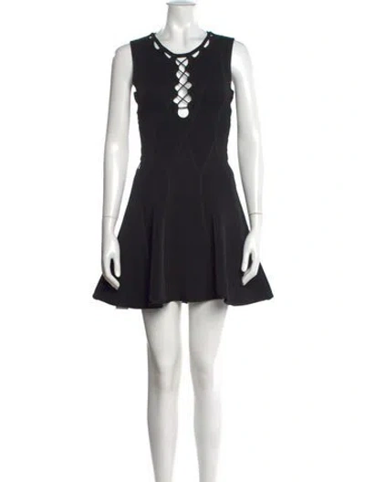 Pre-owned Herve Leger Plunge Neckline Mini Dress In Black