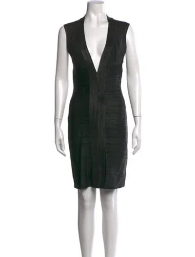 Pre-owned Herve Leger Plunge Neckline Mini Dress In Black