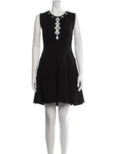 Pre-owned Herve Leger Plunge Neckline Mini Dress In Black