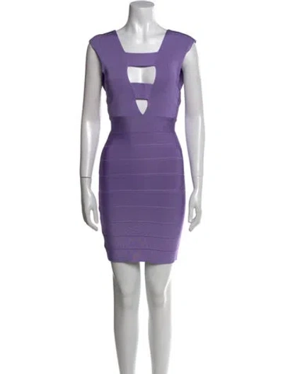 Pre-owned Herve Leger Plunge Neckline Mini Dress In Purple