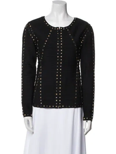 Pre-owned Herve Leger Printed Evening Jacket In Black