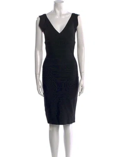 Pre-owned Herve Leger Printed Knee-length Dress In Black