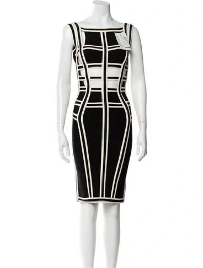 Pre-owned Herve Leger Printed Knee-length Dress In Black