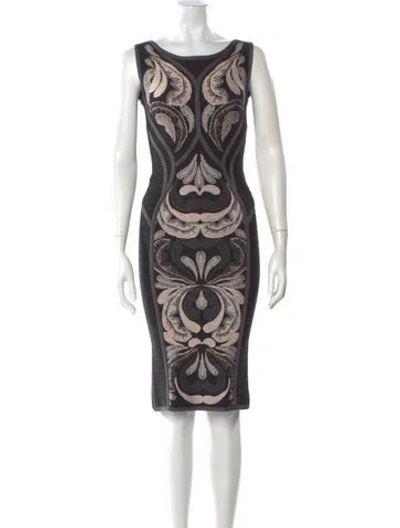 Pre-owned Herve Leger Printed Knee-length Dress In Black
