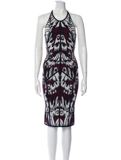 Pre-owned Herve Leger Printed Knee-length Dress In Black