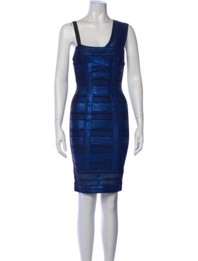 Pre-owned Herve Leger Printed Knee-length Dress In Blue