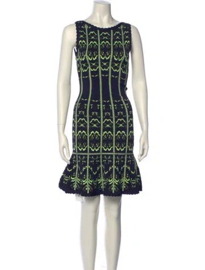 Pre-owned Herve Leger Printed Knee-length Dress In Green