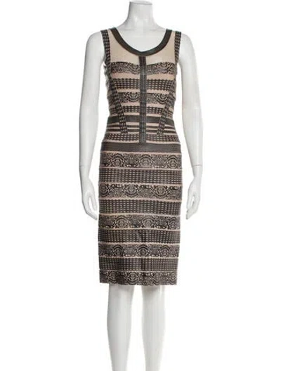Pre-owned Herve Leger Printed Knee-length Dress In Neutral
