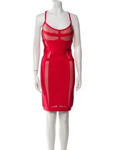 Pre-owned Herve Leger Printed Knee-length Dress W/ Tags In Red