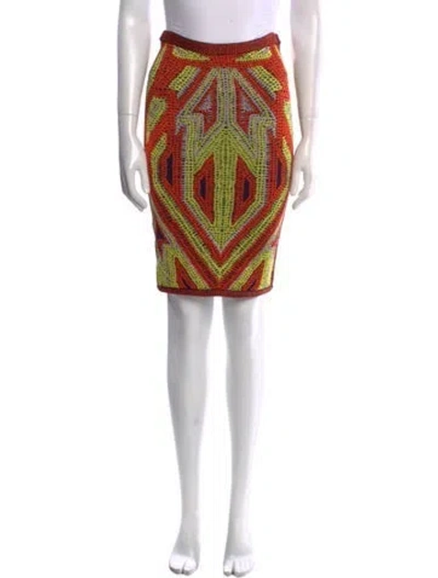 Pre-owned Herve Leger Printed Knee-length Skirt In Orange