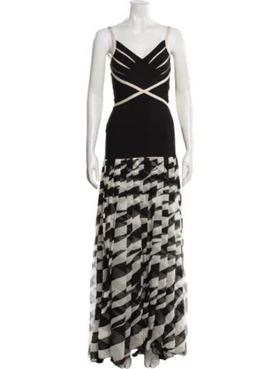 Pre-owned Herve Leger Printed Long Dress In Black