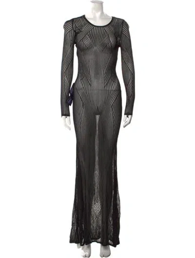 Pre-owned Herve Leger Printed Long Dress In Black