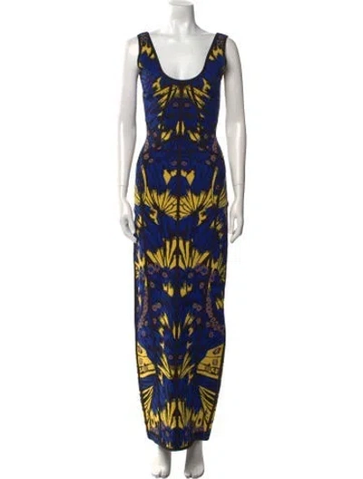 Pre-owned Herve Leger Printed Long Dress In Blue