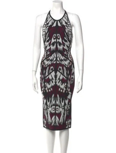 Pre-owned Herve Leger Printed Midi Length Dress In Black