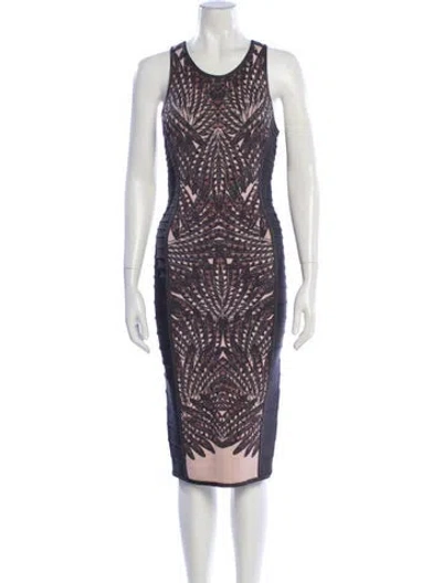 Pre-owned Herve Leger Printed Midi Length Dress In Gray