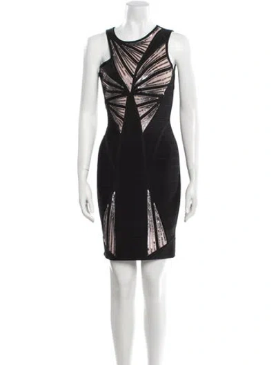 Pre-owned Herve Leger Printed Mini Dress In Black