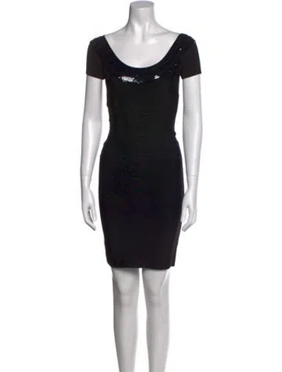 Pre-owned Herve Leger Printed Mini Dress In Black