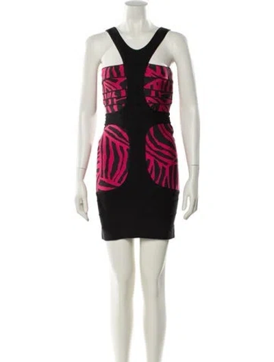 Pre-owned Herve Leger Printed Mini Dress In Black