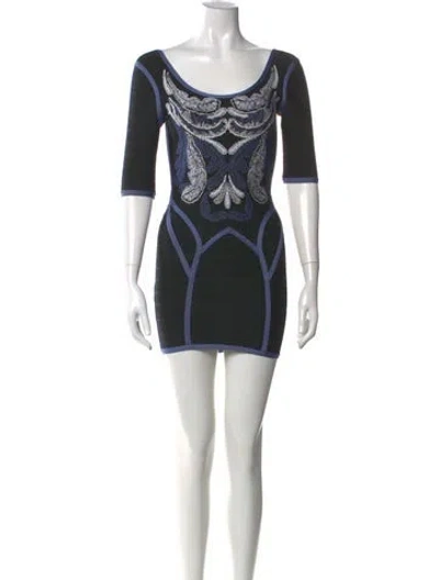 Pre-owned Herve Leger Printed Mini Dress In Black