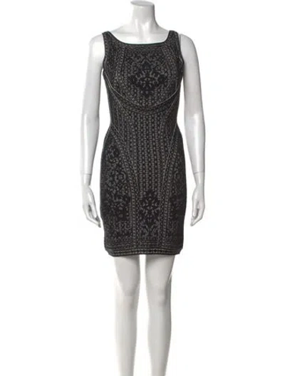 Pre-owned Herve Leger Printed Mini Dress In Black