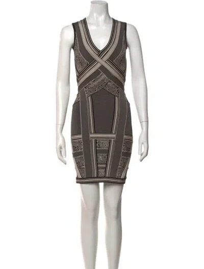 Pre-owned Herve Leger Printed Mini Dress In Black