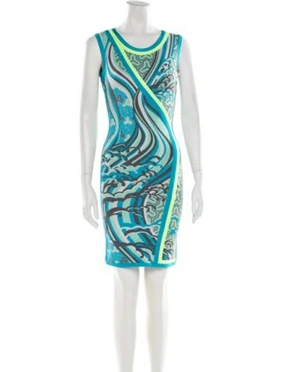 Pre-owned Herve Leger Printed Mini Dress In Blue