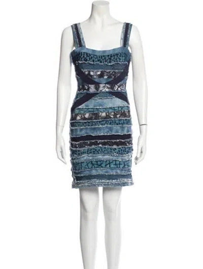 Pre-owned Herve Leger Printed Mini Dress In Blue