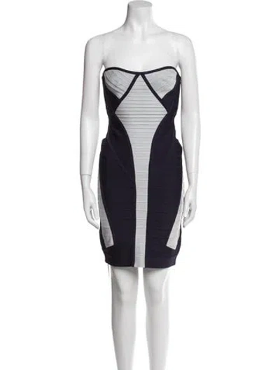 Pre-owned Herve Leger Printed Mini Dress In Blue