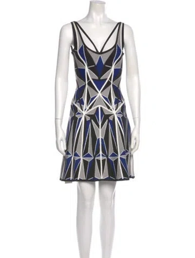 Pre-owned Herve Leger Printed Mini Dress In Blue