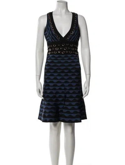 Pre-owned Herve Leger Printed Mini Dress In Blue