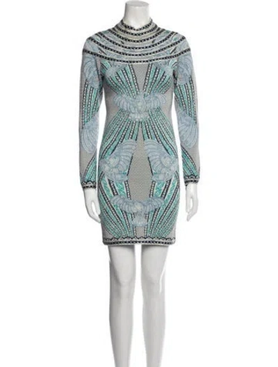 Pre-owned Herve Leger Printed Mini Dress In Blue