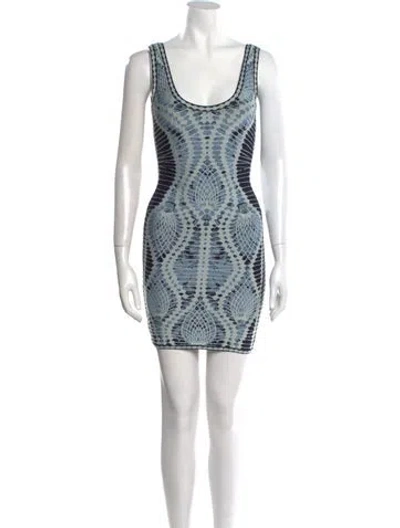Pre-owned Herve Leger Printed Mini Dress In Blue