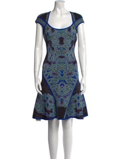 Pre-owned Herve Leger Printed Mini Dress In Blue
