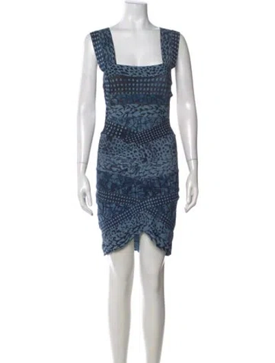 Pre-owned Herve Leger Printed Mini Dress In Blue