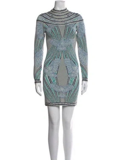 Pre-owned Herve Leger Printed Mini Dress In Blue