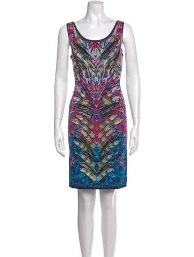 Pre-owned Herve Leger Printed Mini Dress In Blue