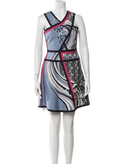 Pre-owned Herve Leger Printed Mini Dress In Blue