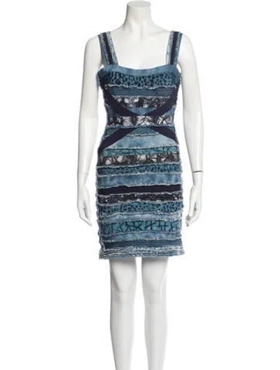 Pre-owned Herve Leger Printed Mini Dress In Blue