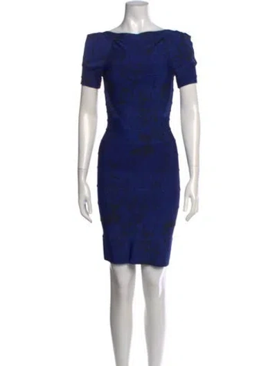 Pre-owned Herve Leger Printed Mini Dress In Blue