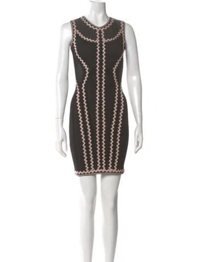 Pre-owned Herve Leger Printed Mini Dress In Brown