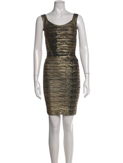 Pre-owned Herve Leger Printed Mini Dress In Gold